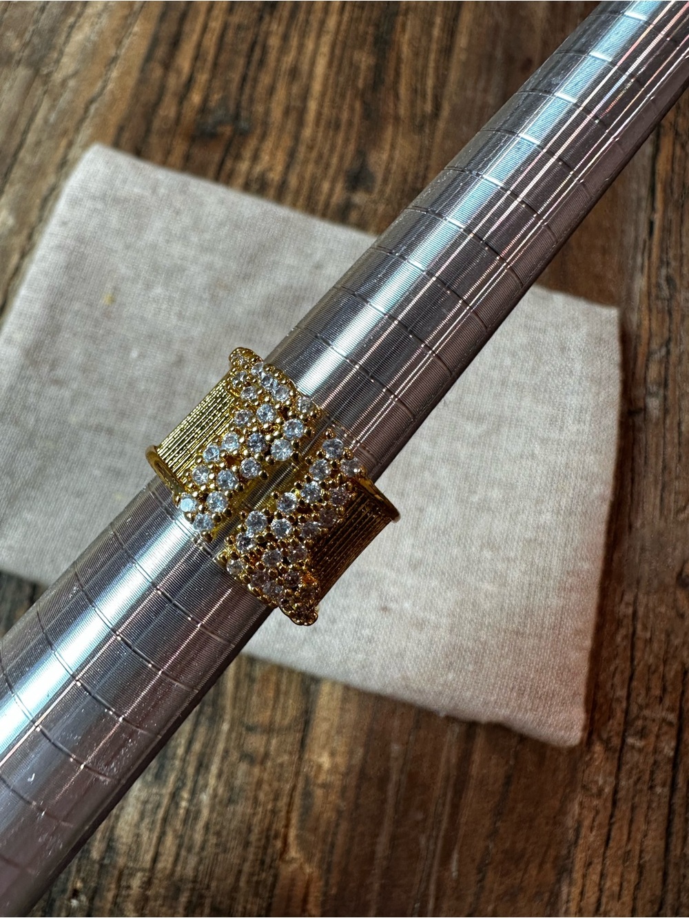 Gold Crystal Wide Band Ring - Elegant Women’s Jewelry - Picture 5 of 5